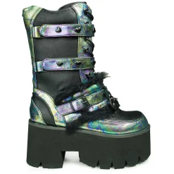DemoniaCult Buty Wegańskie|Platformy>ASHES-120 Multi Oil Green