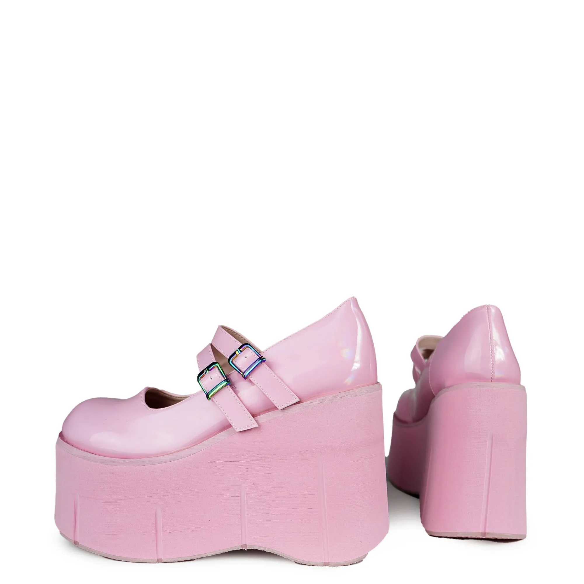 DemoniaCult Buty Wegańskie|Platformy>KERA-08 Baby Pink Hologram