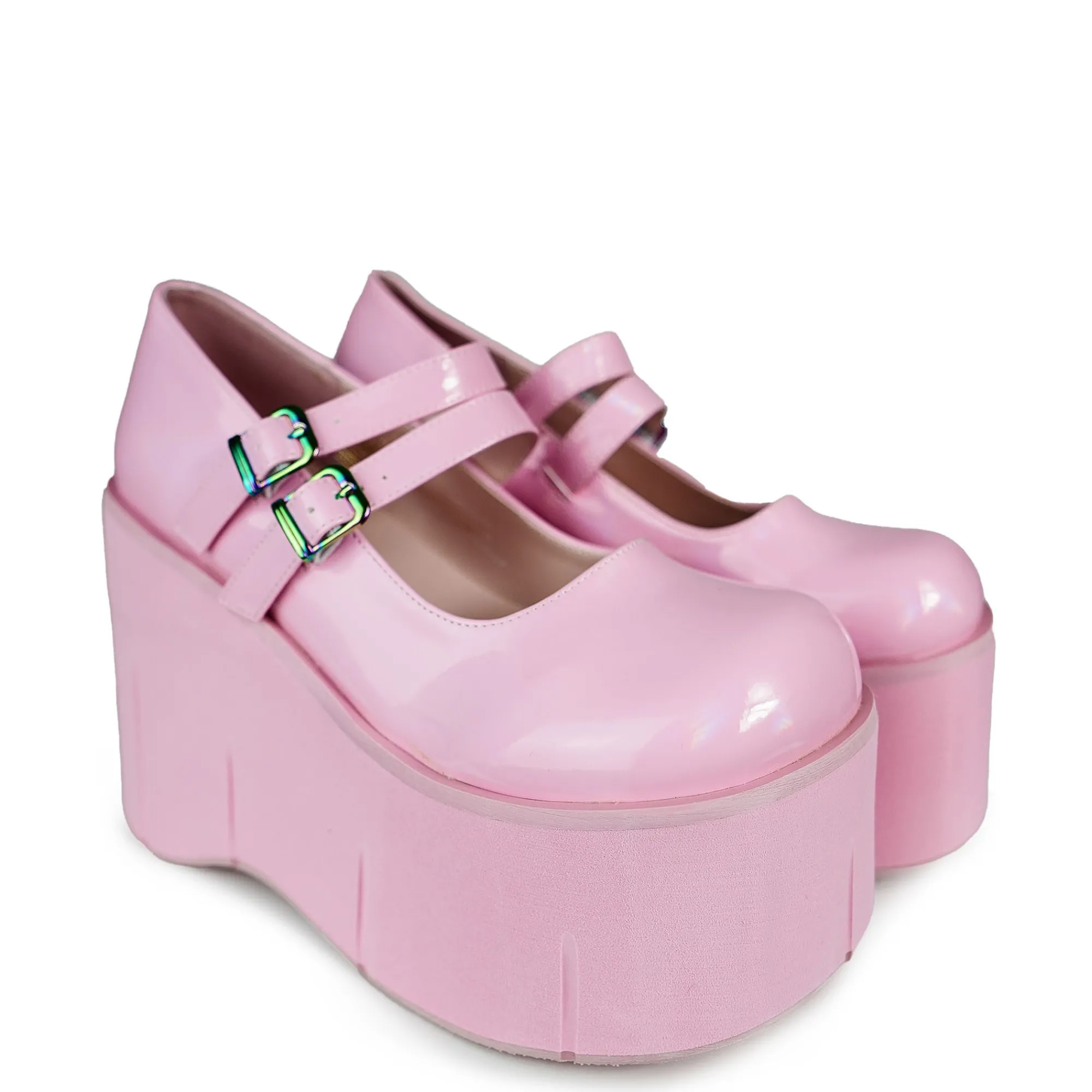 DemoniaCult Buty Wegańskie|Platformy>KERA-08 Baby Pink Hologram
